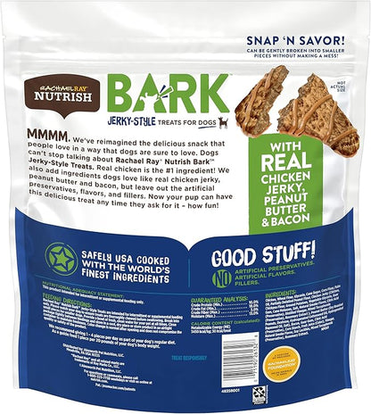 Nutrish Rachael Ray Bark Jerky-Style Dog Treats with Real Chicken Jerky, Peanut Butter & Bacon, 28 Ounce (Pack of 1)