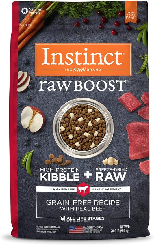 Instinct Raw Boost Grain Free Dry Dog Food, High Protein Real Beef Kibble + Freeze Dried Raw Dog Food, 20 lb. Bag