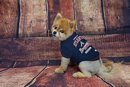 MLB Atlanta Braves Dog T-Shirt, X-Small. - Licensed Shirt for Pets Team Colored with Team Logos. - Premium Stretchable Materials for The Comfort of Your Dog & Cat.