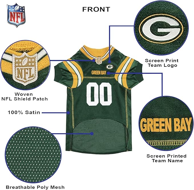 NFL Green Bay Packers Dog Jersey, Size: X-Large. Best Football Jersey Costume for Dogs & Cats. Licensed Jersey Shirt
