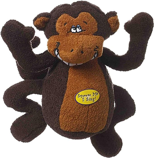 Multipet Deedle Dude 8-Inch Singing Monkey Plush Dog Toy, Brown