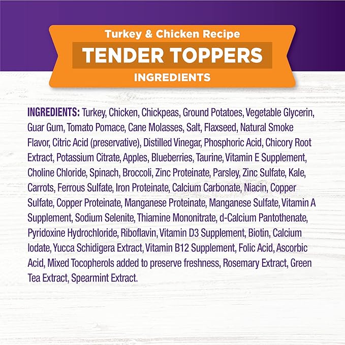 Wellness Tender Toppers (Previously Bowl Boosters), Grain-Free Natural Dog Food Toppers or Mixers, Made with Real Meat (Turkey & Chicken, 2-Pound Bag)