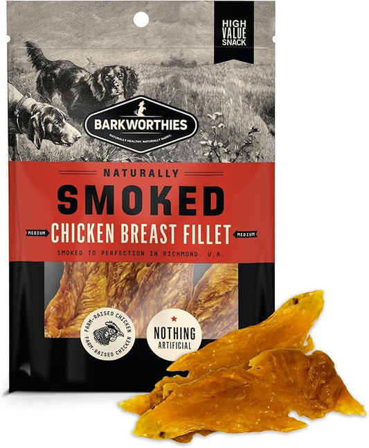 Barkworthies USA Hickory Smoked Chicken Jerky Dog Treats 4 oz - Amazing Aroma, Great Taste - All Natural Smoked Dog Jerky Treats - High Protein Real Chicken Breast Premium Dog Chews