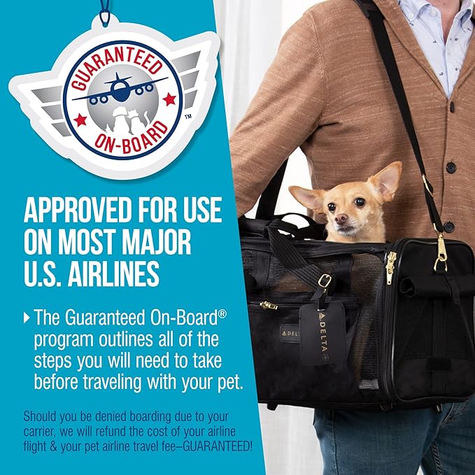 Sherpa Delta Airlines Travel Pet Carrier, Airline Approved & Guaranteed On Board - Black, Medium