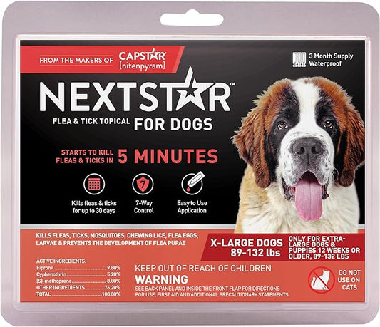 Flea and Tick Prevention for Dogs, Repellent, Treatment, and Control, Fast Acting Waterproof Topical Drops for Small, Medium and Large Dog and Puppies, 1 Month Dose