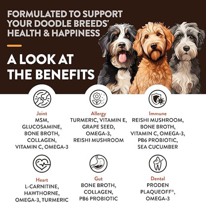 NaturVet Doodle Breeds Supplement- for Joint Support, Digestion, Skin, Coat Care- Dog Multivitamins with Minerals, Omega-3, PlaqueOff- Wheat-Free Vitamins for Dogs- Doodle Breeds- 50 Soft Chews