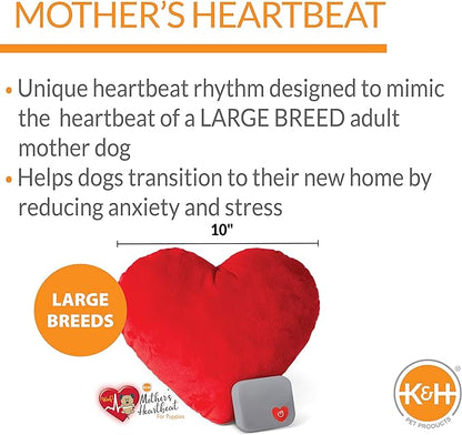 K&H Pet Products Mother's Heartbeat Calming Dog Toy Heart Pillow Red Large Breed Heartbeat 10 Inch