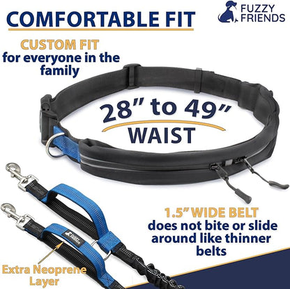 Hands Free Dog Leash for 2 dogs - 2 Convenient Pouches on This Nifty Hands Free Leash - Padded Handles and 2 Tough Bungees - Perfect waist leash for dog walking, running or adventuring