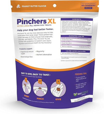 VETRISCIENCE Pinchers XL Pill Hiding Treats for Dogs – Extra Large Pill Hiders with Probiotics, Great for Medicine, Large Capsules and Tablets