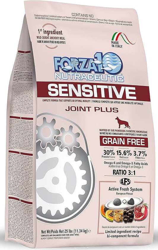 Forza10 Sensitive Joint Support Dog Food, 25 Pound Bag Mobility Support Dog Food, Fish Flavor Dry Dog Food Joint Support, Grain Free Dog Glucosamine Chondroitin for Mobility Arthritis Joint Issues