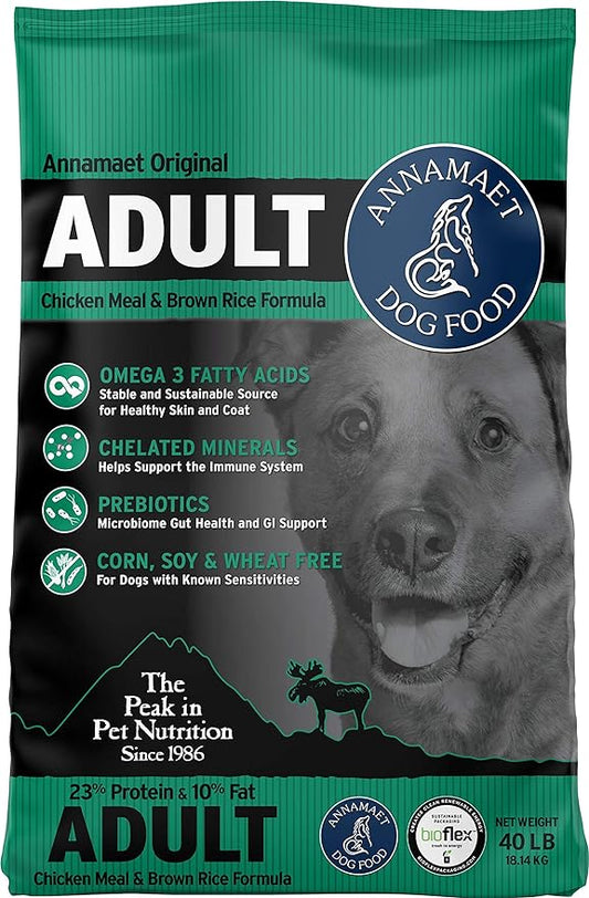 Annamaet Original Adult Formula Dry Dog Food, 23% Protein (Chicken & Brown Rice), 40-lb bag