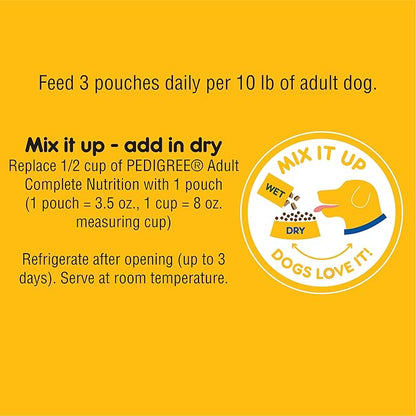 PEDIGREE CHOPPED GROUND DINNER Adult Soft Wet Dog Food, Beef, Bacon & Cheese Flavors, 3.5 oz Pouches, 16 Pack