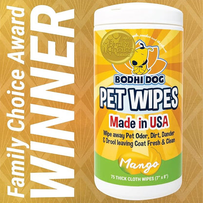 Bodhi Dog Pet Wipes | Wipes for Dog Grooming | Wipe Away Pet Odors & Deodorizes Coat | No Parabens or SLS | Large Wet & Thick Pet Wipes | Best for Cleaning Dogs and Cats (Mango, 75CT)