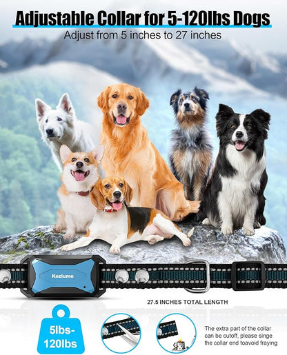 Dog Shock Collar - 4000Ft Waterproof Dog Training Collar with Remote for 5-120lbs Small Medium Large Dogs, 3 Channels, Rechargeable E Collars with Beep Vibration Safe Shock Modes (Blue)