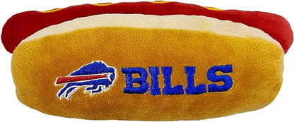 Pets First NFL Buffalo Bills HOT Dog Plush Dog & CAT Squeak Toy - Cutest HOT-Dog Snack Plush Toy for Dogs & Cats with Inner Squeaker & Beautiful Football Team Name/Logo, 8 x 5 x 3 Inches