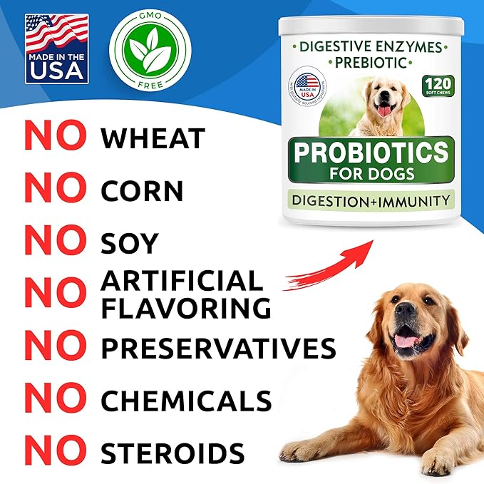 Bark&Spark Dog Probiotics & Digestive Enzymes (Gut Health) Allergy & Itchy Skin - Pet Diarrhea Gas Treatment Upset Stomach Relief, Digestion Health Prebiotic Supplement Large Dog Treats (240Ct Bacon)