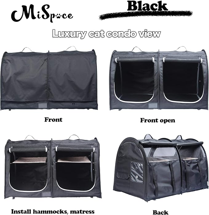 Mispace Portable Twin Compartment Show House Cat Cage/Condo - Easy to Fold & Carry Kennel - Comfy Puppy Home & Dog Travel Crate with Portable Carry Bag/Two Hammocks/Mats and Collapsible Litter Box