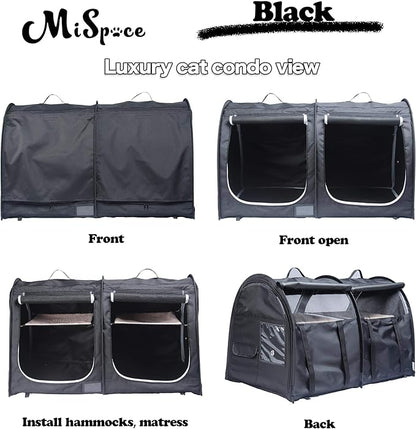 Mispace Portable Twin Compartment Show House Cat Cage/Condo - Easy to Fold & Carry Kennel - Comfy Puppy Home & Dog Travel Crate with Portable Carry Bag/Two Hammocks/Mats and Collapsible Litter Box