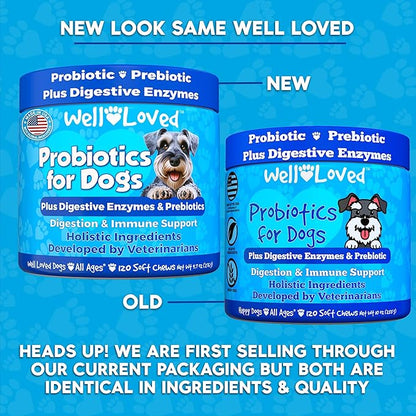 Probiotics for Dogs, Dog Probiotics and Digestive Enzymes, Made in USA, Vet Developed, Dog Probiotic Chews with Prebiotics, Diarrhea Treatment, for Itchy Skin, Gut Health & Gas Relief