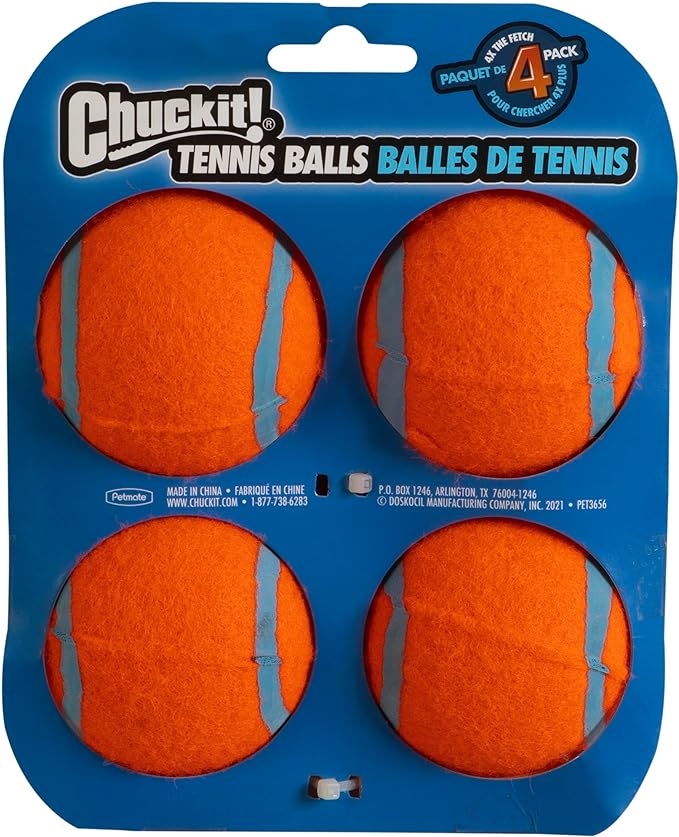 Chuckit Dog Tennis Ball Dog Toy, Medium (2.5 Inch Diameter) for dogs 20-60 lbs, Pack of 4
