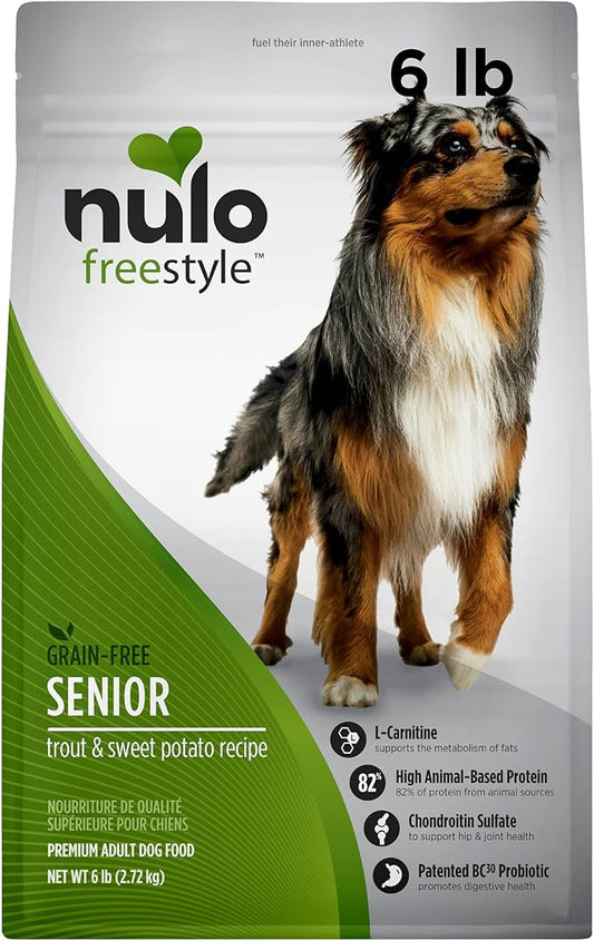 Nulo Freestyle All Breed Senior Dry Dog Food, Premium Grain-Free Dog Kibble with Healthy Digestive Aid BC30 Probiotic and Chonoitin Sulfate for Hip & Joint Support, 6 Pound (Pack of 1)