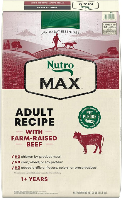 Nutro Max Adult Recipe Dry Dog Food With Farm Raised Beef, 25 LB Bag