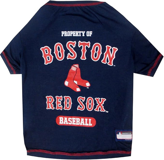 MLB Boston RED SOX Dog T-Shirt, Medium. - Licensed Shirt for Pets Team Colored with Team Logos. - Premium Stretchable Materials for The Comfort of Your Dog & cat.