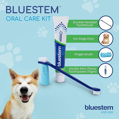Bluestem Dog Tooth Brushing Kit - Dog Toothpaste with Coactiv+ Technology to Reduce Tartar Buildup - Easy to Use Dog Teeth Cleaning Kit - Sticky and Long-Lasting, Vanilla Mint Flavor