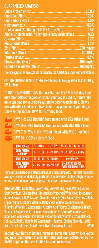 Rachael Ray Nutrish Limited Ingredient Lamb Meal & Brown Rice Recipe, Dry Dog Food, 14 Pound Bag (Packaging Design May Vary)