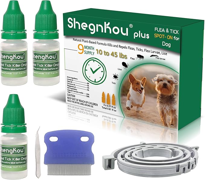 Plant-Powered Defense: Dog Flea and Tick Repellent, Effective Spot-On for Small-Medium Dogs 4-44 lbs, (9.5 Month Supply)