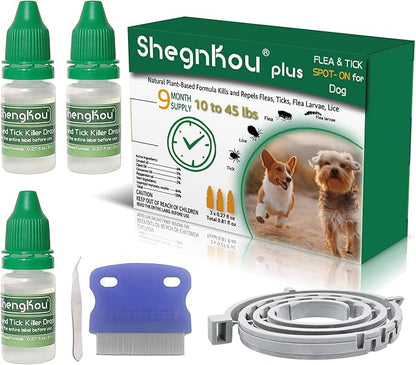 Plant-Powered Defense: Dog Flea and Tick Repellent, Effective Spot-On for Small-Medium Dogs 4-44 lbs, (9.5 Month Supply)