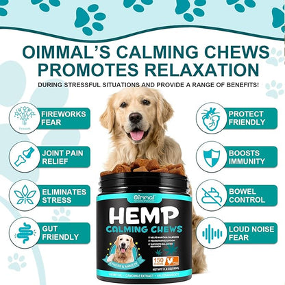 Hemp Calming Chews for Dogs 150 Count (11.6 oz), Dog Calming Chews, Helps with Dog Anxiety, Separation, Barking, Stress Relief, Melatonin for Dogs, Sleep Calming Aid, for All Breeds & Sizes
