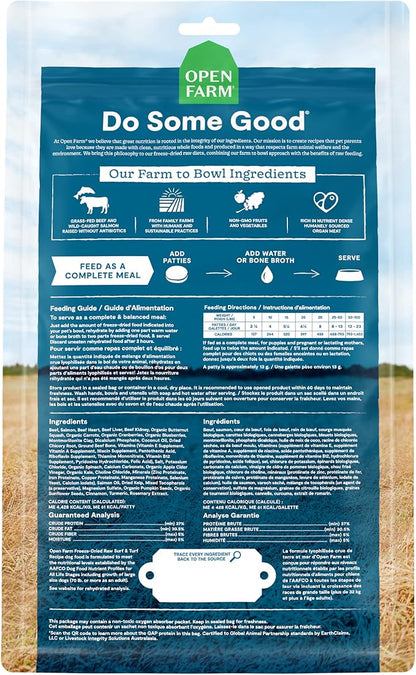 Open Farm Freeze Dried Raw Patties for Dogs, Humanely Raised Meat Recipe with Non-GMO Superfoods and No Artificial Flavors or Preservatives, Surf and Turf Recipe, 10.5oz