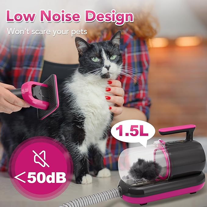 7 in 1 Pet Grooming Vacuum Kits, Dog Hair Remover Grooming with Clippers Nail Trimmer Grinder & Brush for Shedding, Low Noise Suction 99% Pet Hair with 7 Pet Grooming Tools & Storage Bag