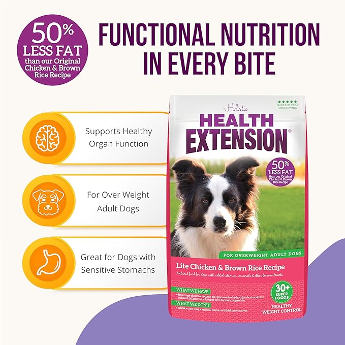 Health Extension Weight Control Dry Dog Food, Natural Food for Overweight Adult Dogs with added Vitamins & Mineral, Lite Chicken & Brown Rice Recipe (4 lbs / 1.8 kg)