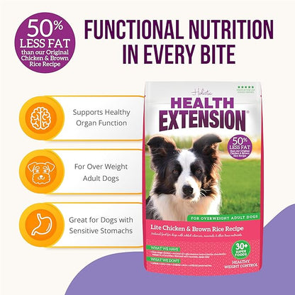 Health Extension Weight Control Dry Dog Food, Natural Food for Overweight Adult Dogs with added Vitamins & Mineral, Lite Chicken & Brown Rice Recipe (4 lbs / 1.8 kg)