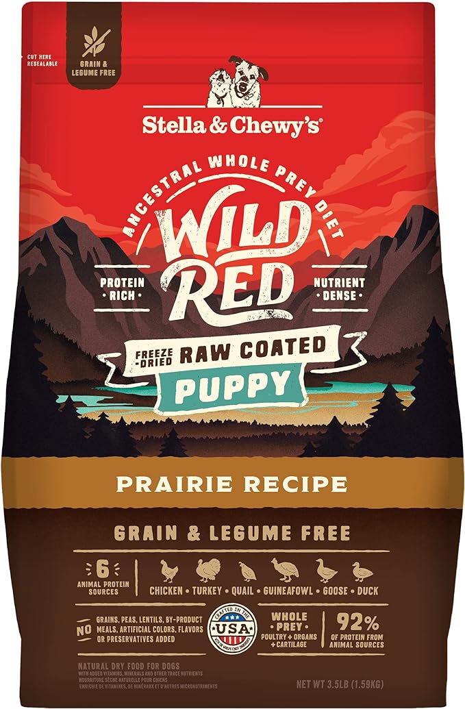 Stella & Chewy's Wild Red Dry Dog Food Raw Coated High Protein Grain & Legume Free Puppy Prairie Recipe, 3.5 lb. Bag
