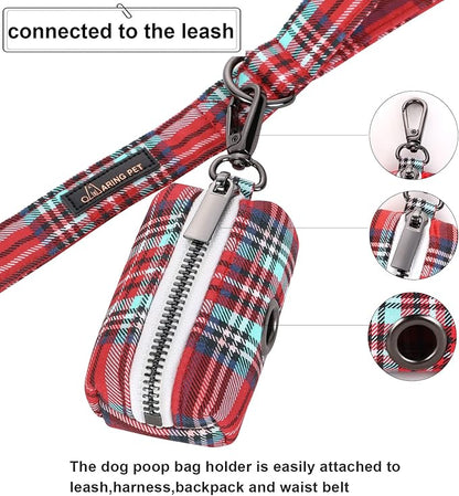ARING PET Dog Poop Bag Dispenser, Christmas Doggy Poop Bags Holders Attach to Any Leashes, Portable Washable Cotton Pet Waste Pouch Dispenser with Metal Zipper