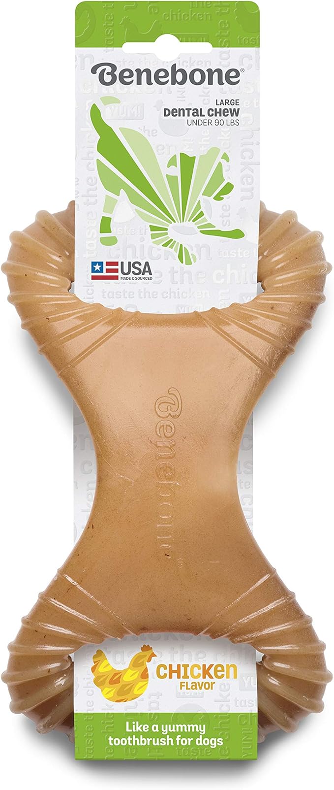 Benebone Dental Durable Dog Chew Toy for Aggressive Chewers, Real Chicken, Made in USA, Large