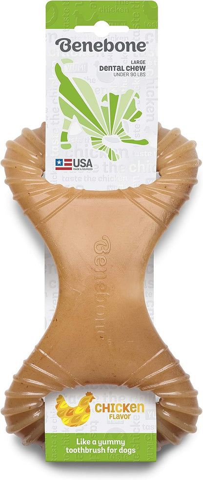 Benebone Dental Durable Dog Chew Toy for Aggressive Chewers, Real Chicken, Made in USA, Large
