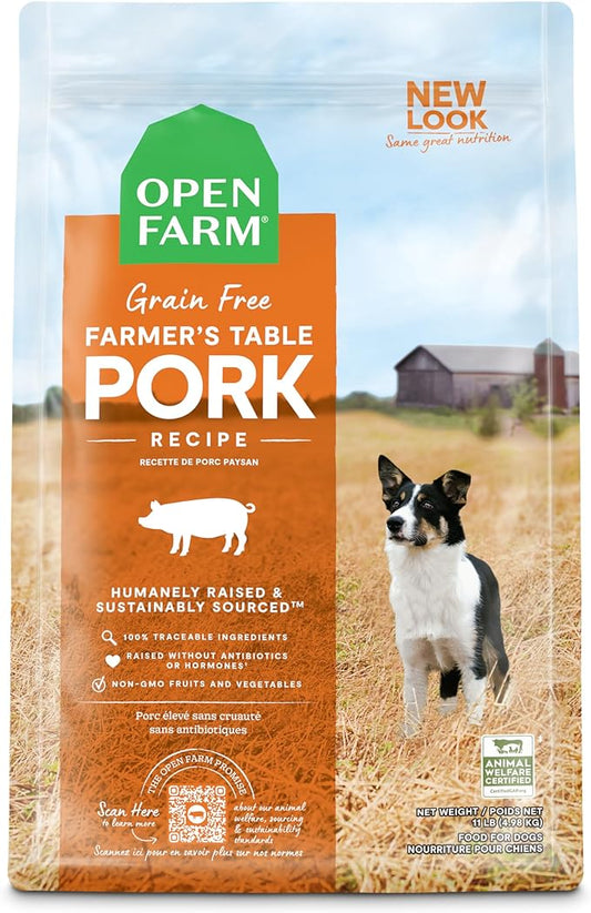 Open Farm Farmer's Table Pork Grain-Free Dry Dog Food, Family Farmed Pork Recipe with Non-GMO Superfoods and No Artificial Flavors or Preservatives, 11 lbs