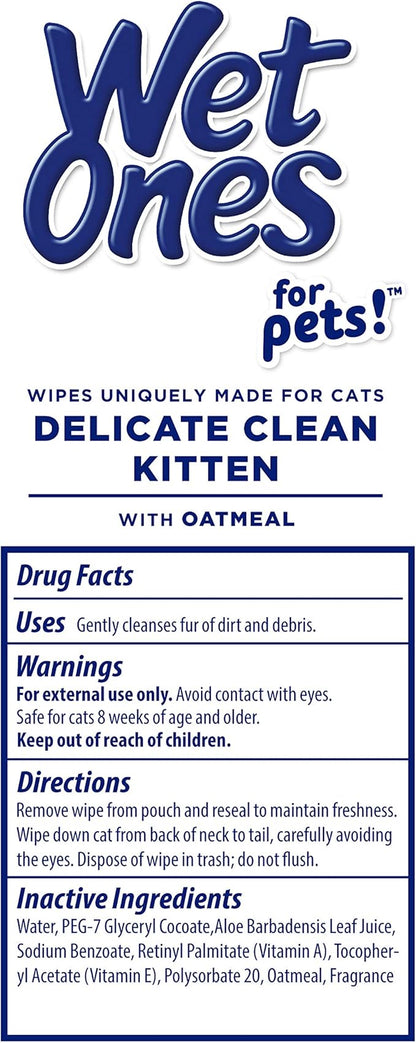 Wet Ones for Pets Delicate Clean Kitten Wipes for Cats with Oatmeal, 30 ct - 8 Pack|Cat Cleaning Wipes, Mild & Soothing Cat Grooming Wipes with Wet Lock Seal for Pet Grooming in Fresh Scent