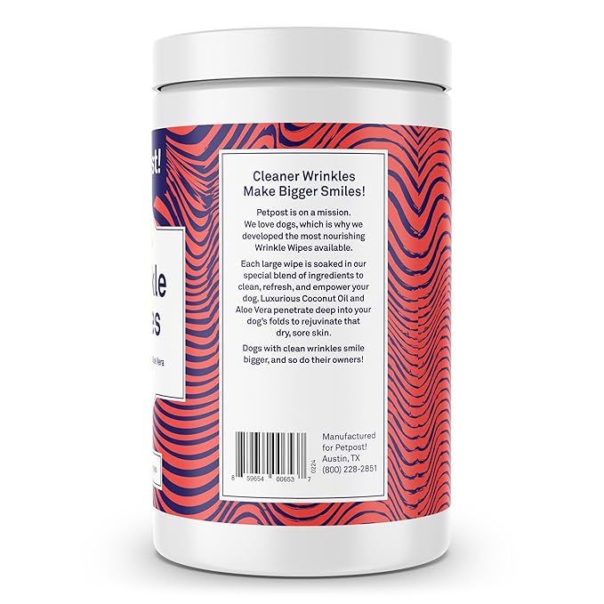 Petpost | Bulldog Wrinkle Wipes for Dogs - Extra Large Cotton Pads in Coconut Oil Solution - Cleans and Soothes XL Pug Wrinkles and Folds 60 ct.