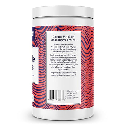 Petpost | Bulldog Wrinkle Wipes for Dogs - Extra Large Cotton Pads in Coconut Oil Solution - Cleans and Soothes XL Pug Wrinkles and Folds 60 ct.