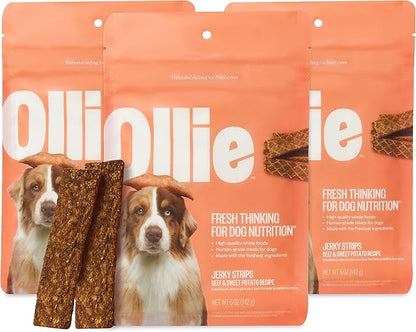 Ollie Beef & Sweet Potato Jerky Treats, 15 oz - All Natural Dog Treats Ingredients, Meat-First Recipe, No Preservatives or Fillers
