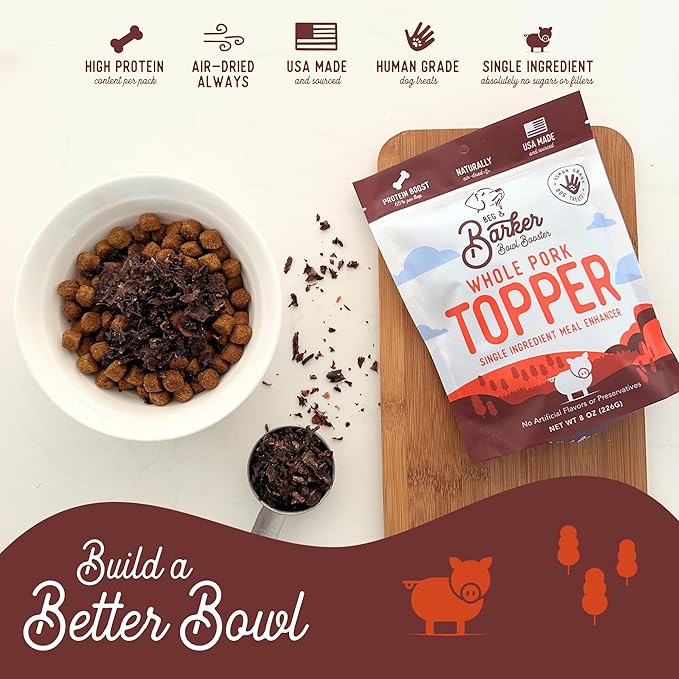 Beg & Barker Pork Dog Food Toppers for Picky Eaters (8 Ounce, Pack of 1) - Bowl Booster with Whole Pork Heart - Premium Meal Mixers for Dogs - Single Ingredient, Human Grade, Grain Free