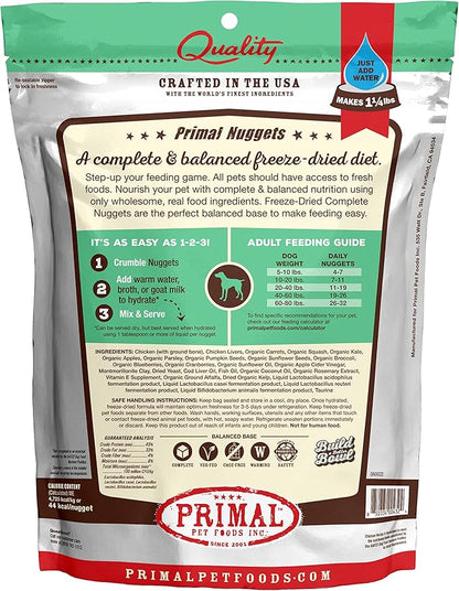 Primal Freeze Dried Dog Food Nuggets, Chicken; Complete & Balanced Meal; Also Use as Topper or Treat; Premium, Healthy, Grain Free, High Protein Raw Dog Food, 5.5 oz