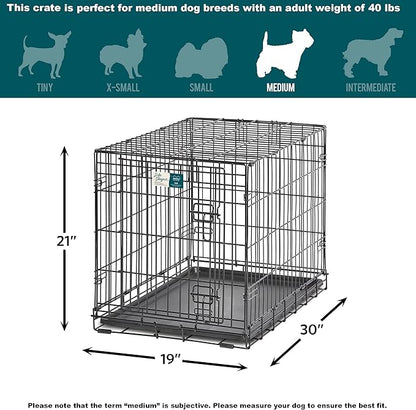 Medium Dog Crate | MidWest Life Stages 30" Folding Metal Divider Panel, Floor Protecting Feet, Plastic Tray 30L x 19W 21H Inches, Breed