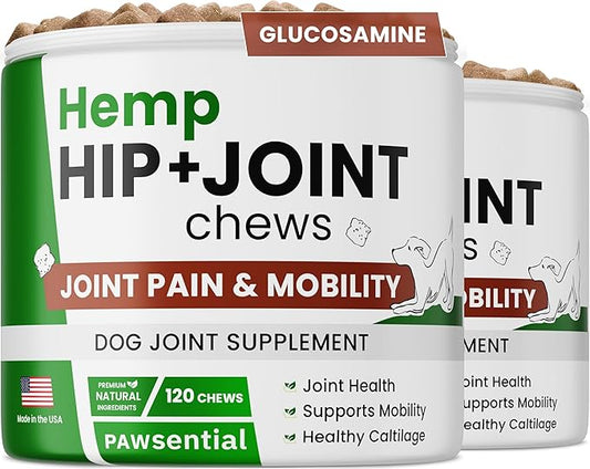 ADVANCED Hemp Hip & Joint Supplement for Dogs - Glucosamine for Dogs - Dog Joint Pain Relief Treats - Chondroitin Turmeric MSM Hemp Oil - Hemp Treats for Joint Health - Senior Mobility Support Chew