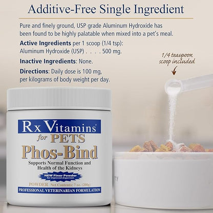 Rx Vitamins Phos-Bind - Kidney Support Supplement Powder - Phosphate Binder for Cats & Dogs for Kidney Health - Supports Normal Kidney Cleanse and Essential Kidney Care - 200g